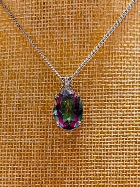 Sterling Silver Multi-color Quartz Rhodium on Sterling Silver Pendant DK NWOT